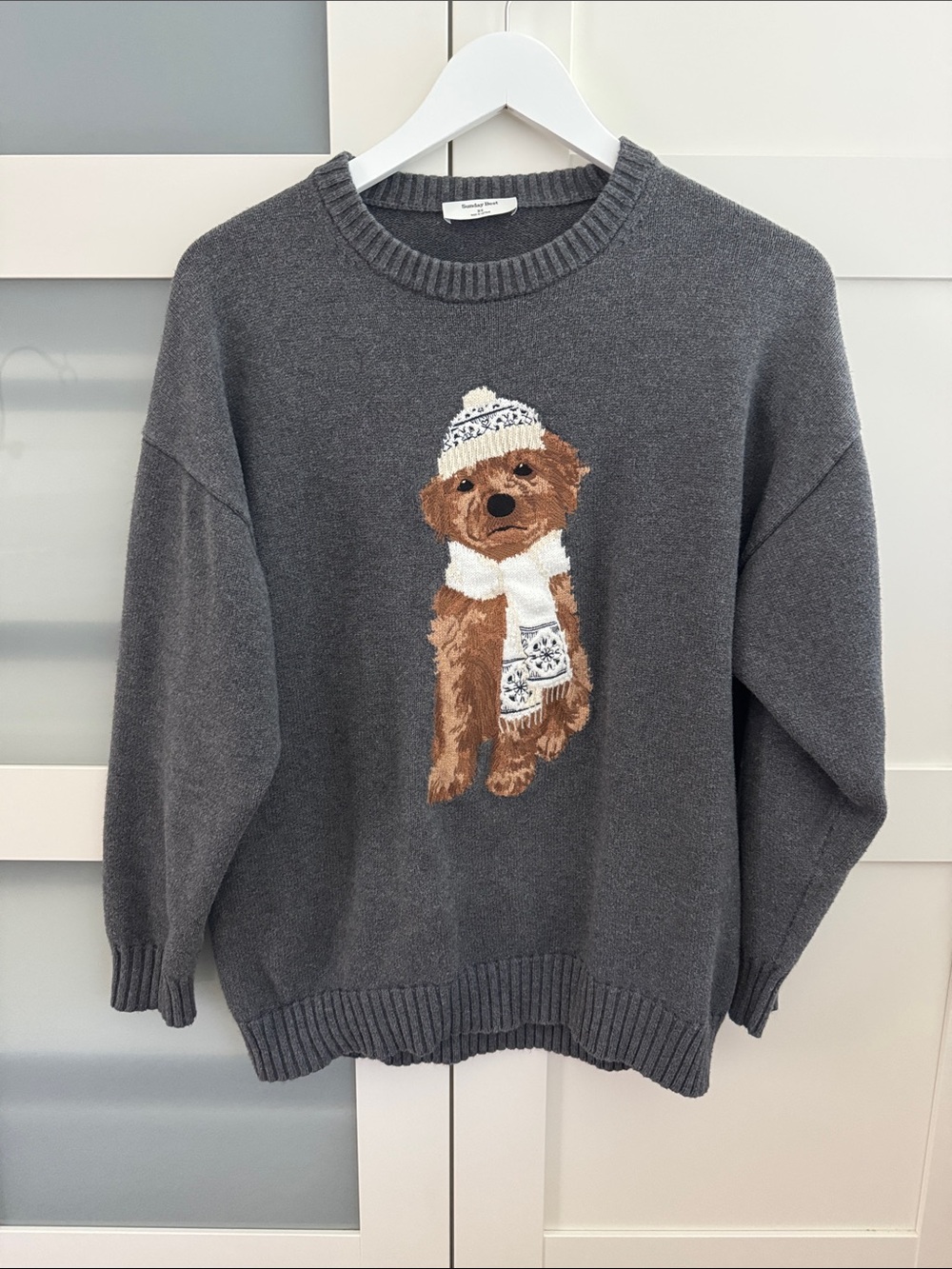 Aritzia Gray Crewneck Sweater with Dog Motif